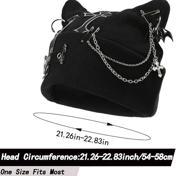 Goth Decorated Hat‎ Beanie Punk Cat Ear Y2k Grunge Brand New !!